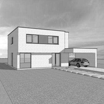 Ontwerp alleenstaande villa in crepi met carport Ontwerp alleenstaande villa in crepi met carport