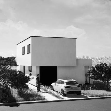 Moderne strakke villa in crepi met inpandige garage