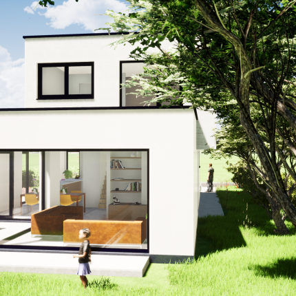 Voorontwerp strakke villa in crepi