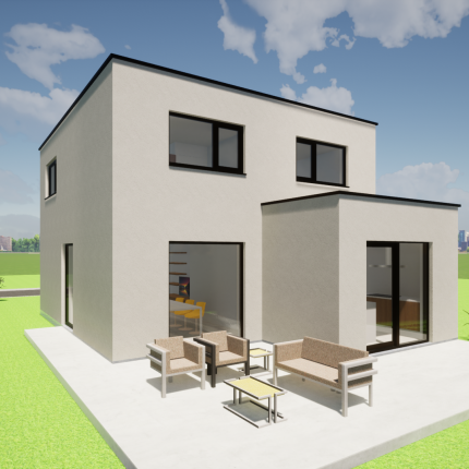 Moderne, strakke en enorm praktische nieuwbouwwoning gelegen in een nieuwe, kleine verkaveling in Asper. Deze open bebouwing word volledig uitgevoerd in crepi in combinatie met zwart aluminium schrijnwerk.  Ontwerp toont een woning die op dit perceel kan gebouwd worden, maar de te bouwen woning is nog vrij van architecturale keuze.  Deze nieuwe verkaveling is landelijk gelegen in Landdijk Asper (Gavere).