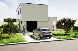 Moderne strakke villa in crepi met inpandige garage