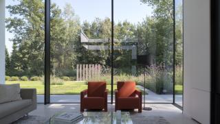 Eigentijdse, architecturale gelijkvloerse villa -zithoek